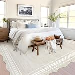 GarveeHome Modern Scalloped Rug 5x7 Washable Rugs for Bedroom, Non-Slip Non-Shedding Soft Living Room Rug, Minimalist Scalloped Low-Pile Throw Carpet for Dining Room Home Office, Beige