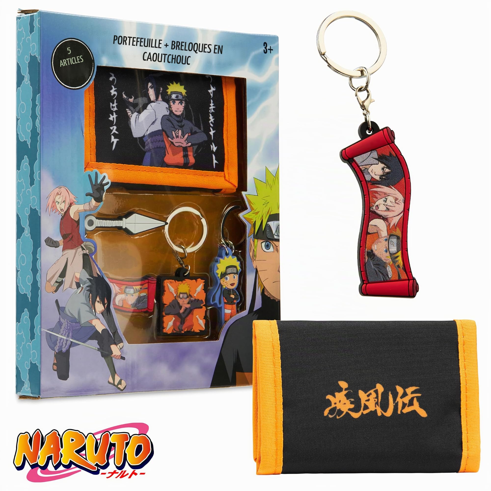 NARUTO Porte Clef Enfant - Coffret Portefeuille Enfant et Lot Porte-Clés Anime Enfant Ado - Idée Cadeau Anime Manga (Multi Portefeuille et Lot Porte-Clés)