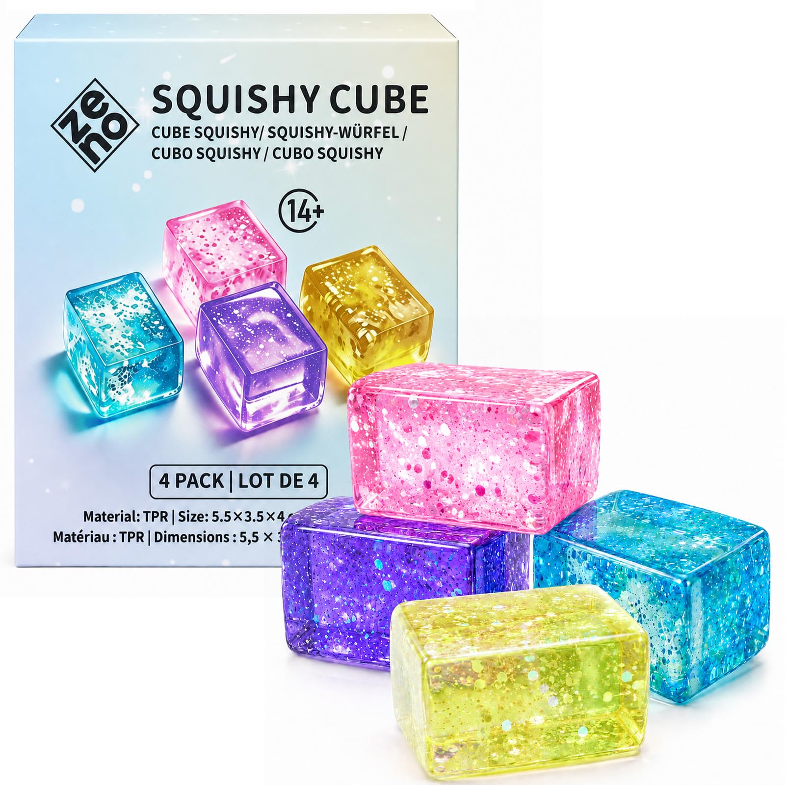 ZENO Stress Cubes 4 Pack, Slow-Rising Squishy Fidget Toys for Adults