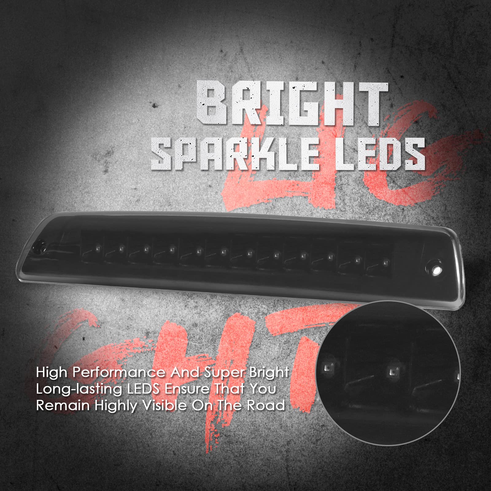 High Mount Stop Third Brake Light, Compatible with 1994-2001 Dodge Ram 1500 2500 3500 Third Center Cargo Rear LED 3rd Brake Light Bar Taillight (Black Smoke)