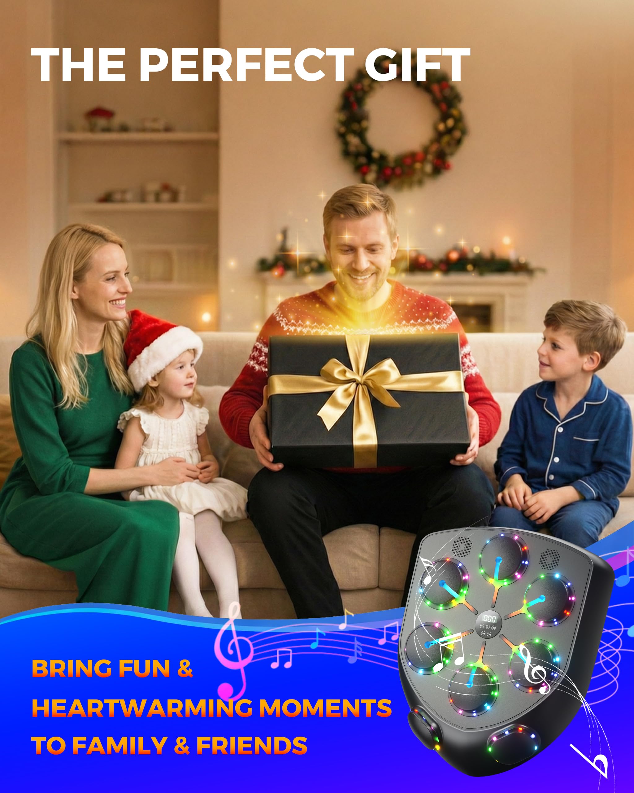 Machine de Boxe Musicale, 2025 Nouvelle LED Boxe Mural Musique avec Gants de Boxe, Mode Bluetooth, 9 Modes de Vitesse et d'entraînement, Mode de Comptage, Music Boxing Machine pour Adultes