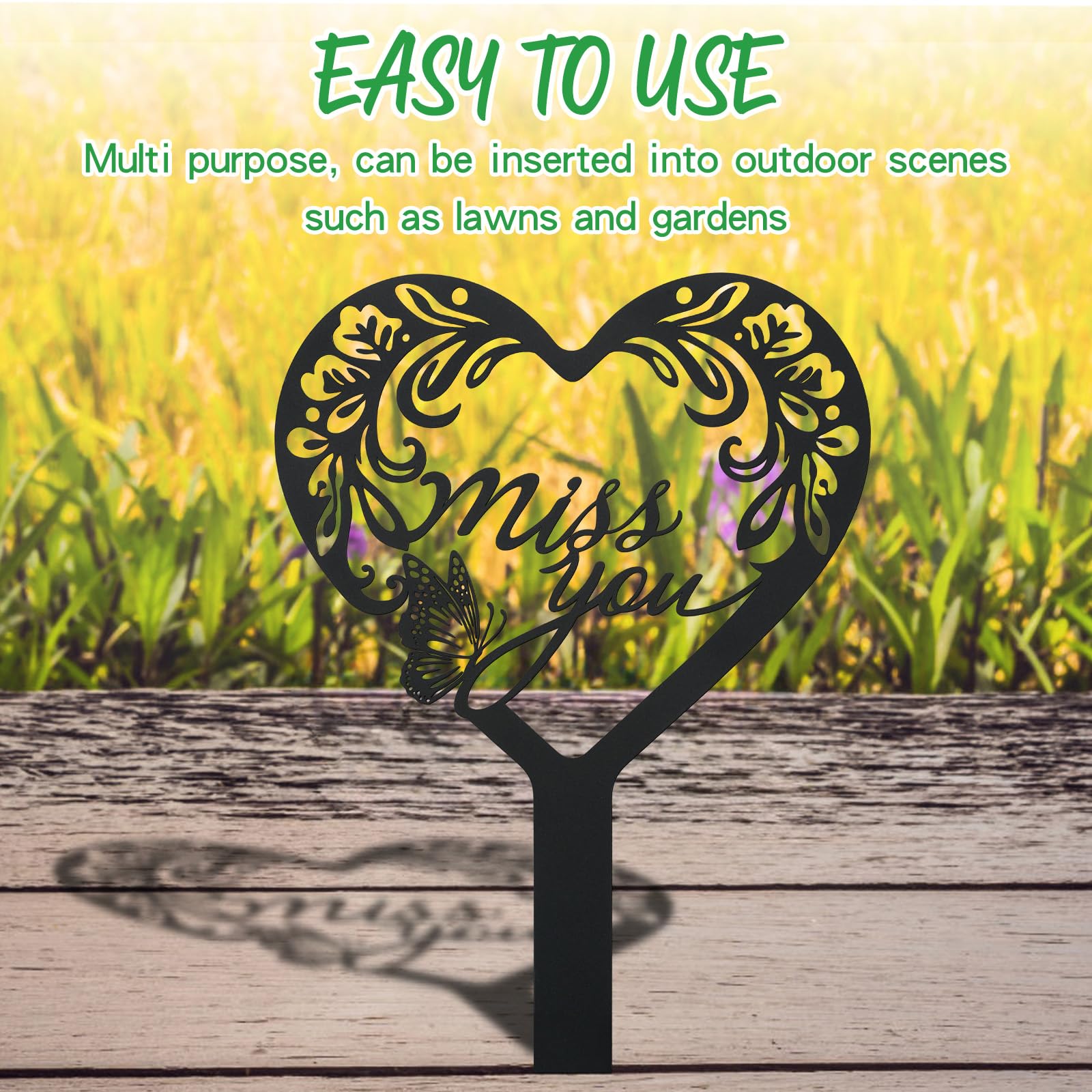 Decorazione Per Tomba A Forma Di Cuore In Metallo – Set Con Scritta 'Du Fehlst' E Ciondolo, Per Cimitero O Giardino Commemorativo - 2