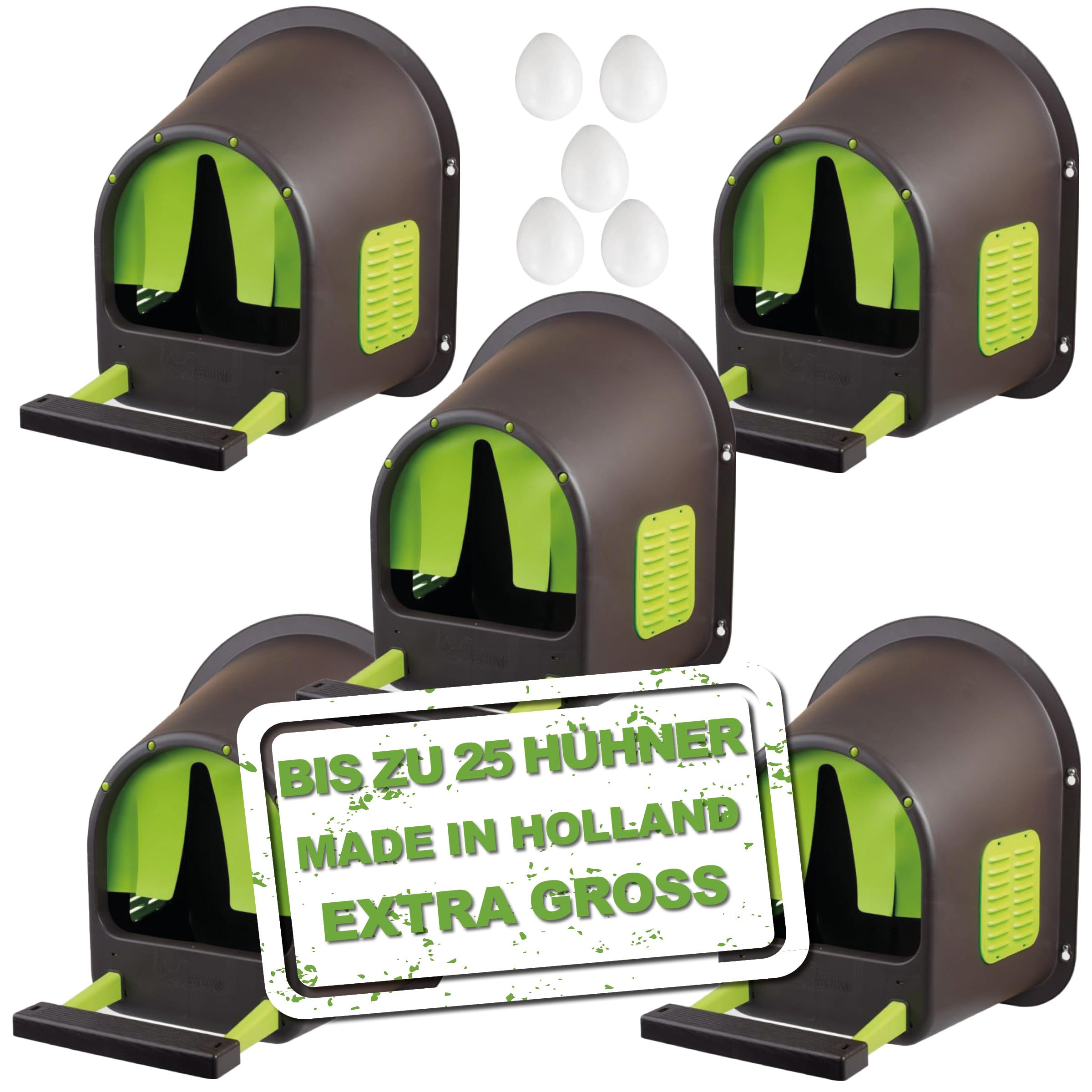 MyCozyNest Horizontales Legenest Für Hühner – Kunststoff, Wandmontage, 2er-Pack, Braun/limettengrün – Bis Zu 5 Hühner Pro Nest