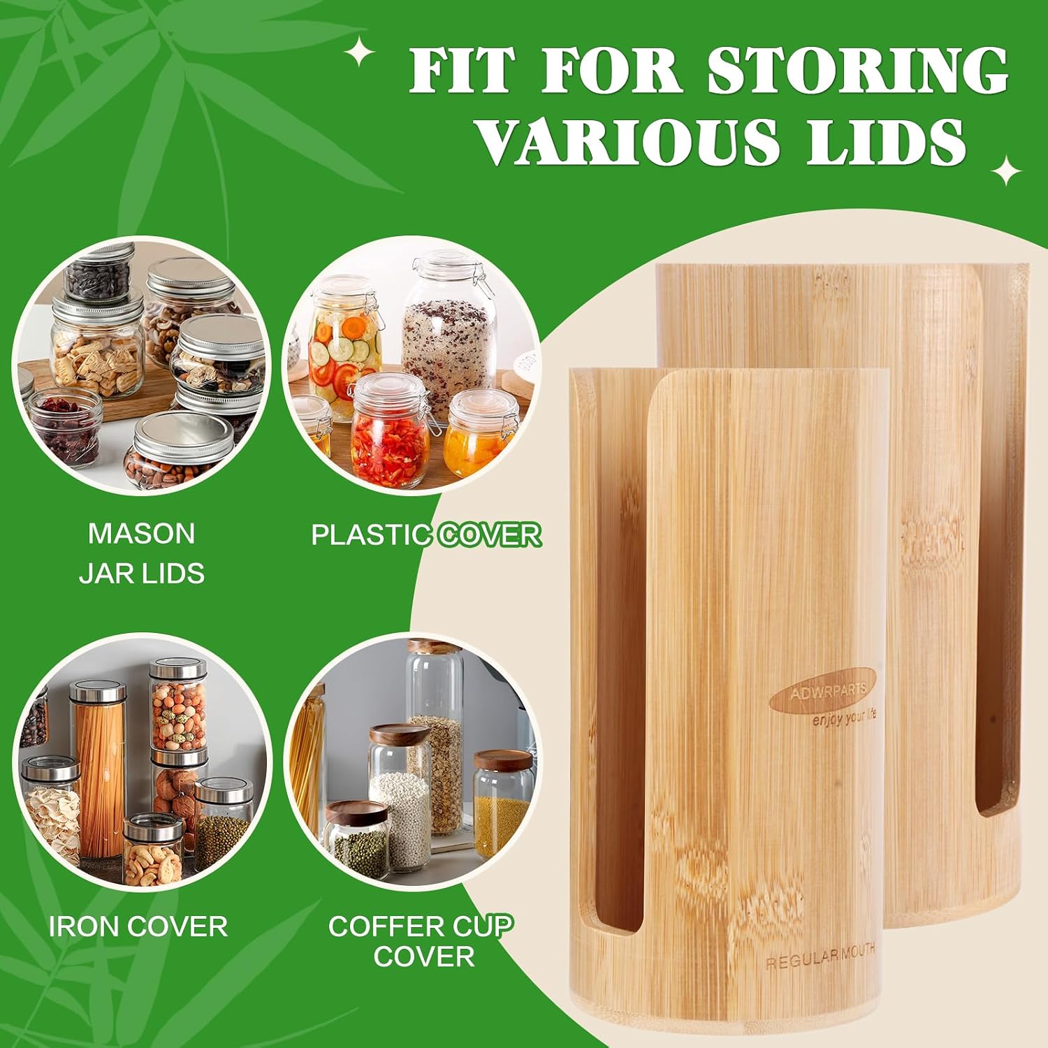 Bamboo Mason Jar Lid Organizer for Canning Lids(Wide&Regular Mouth), 2Pcs | Mason Jar Lid Holder or Storage, for Mason Jar Lids and Canning Lids