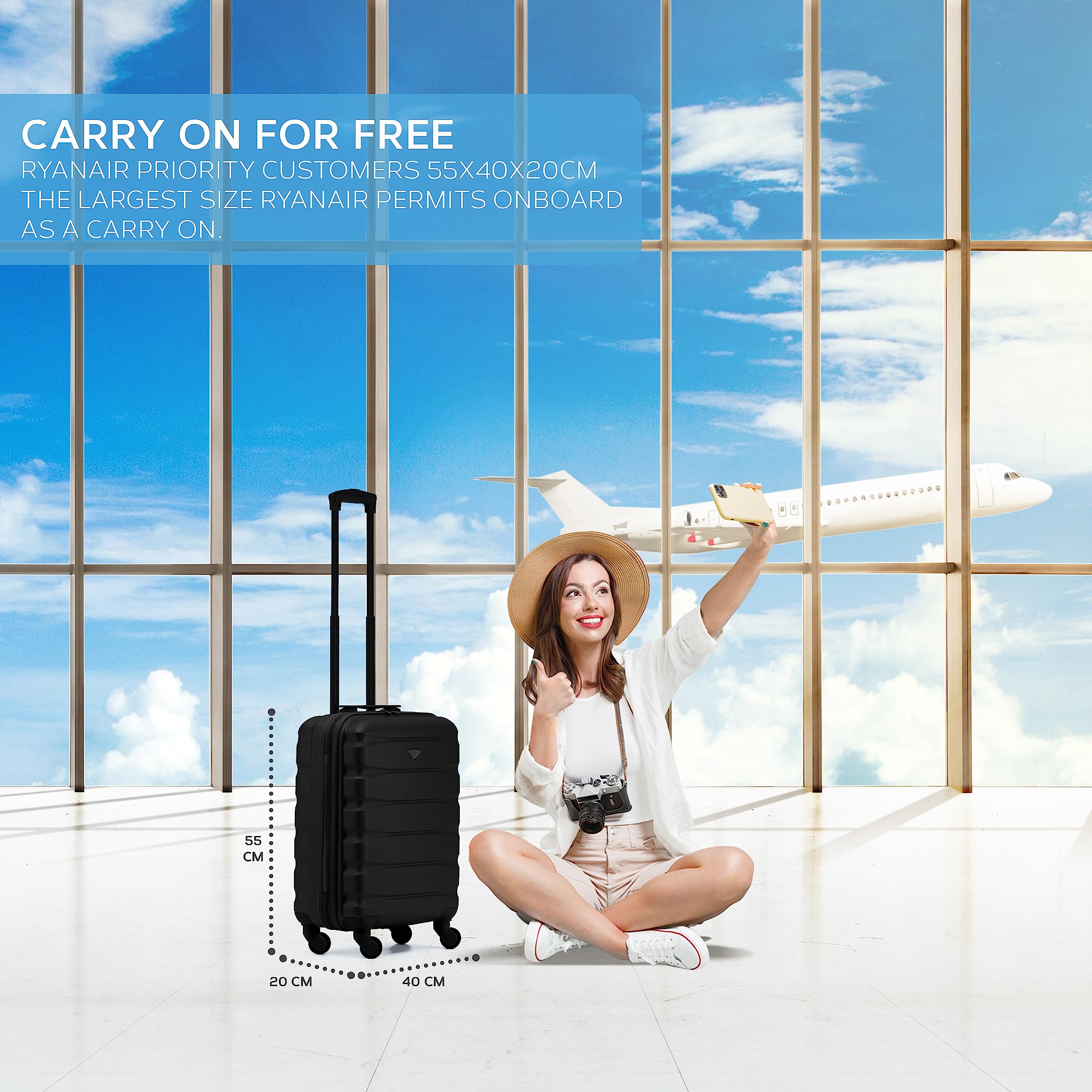 Flight Knight Cabin Suitcase 55x40x20 Ryanair Priority, EasyJet, Jet2 Lightweight Small Durable 4-Wheel Cabin Case, Carry-On for Over 60 Airlines, Hard Shell, 10kg Hand Luggage Bag (55 x 40 x 20 cm)