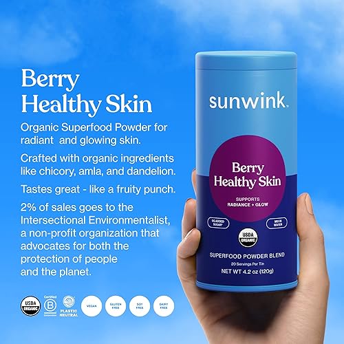Miniatura 3 de Sunwink Berry Healthy Skin Superfood Drink Mix  Bebidas de hidratación con superalimento en polvo de fruta para un brillo radiante e hidratación con