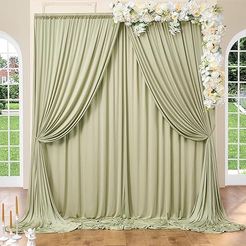 Miniatura 7 de Cortinas de fondo verde salvia sin arrugas de 10 x 10 pies para fiestas, cortinas de fondo de fotos de poliéster, 2 paneles de 5 x 10 pies para