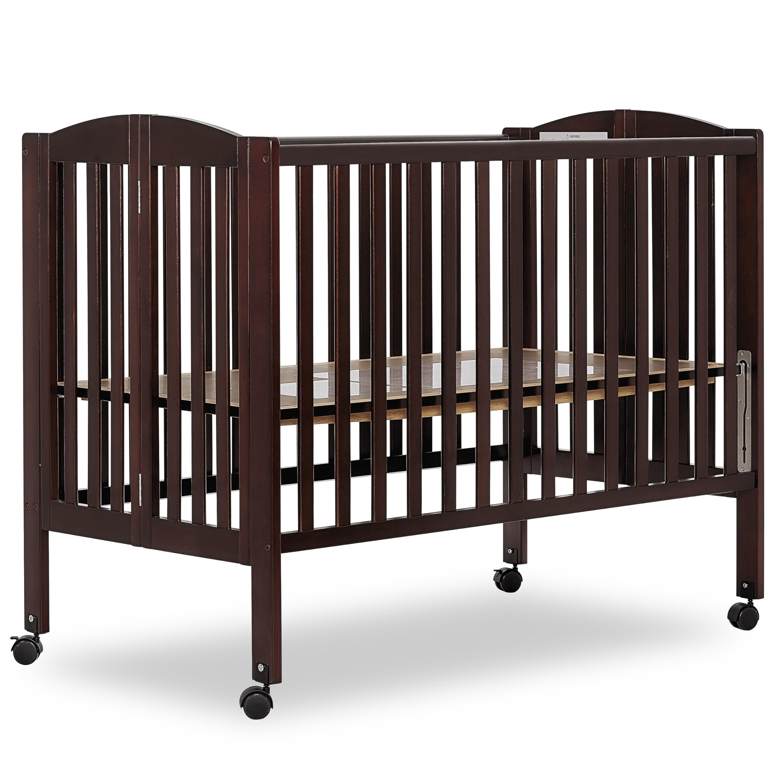 Dream On Me Full Size 2-in-1 Folding Stationary Side Crib in Espresso, Locking Wheels, Folds Flat for Storage, Comes with Teething Guard, Non-Toxic Finish