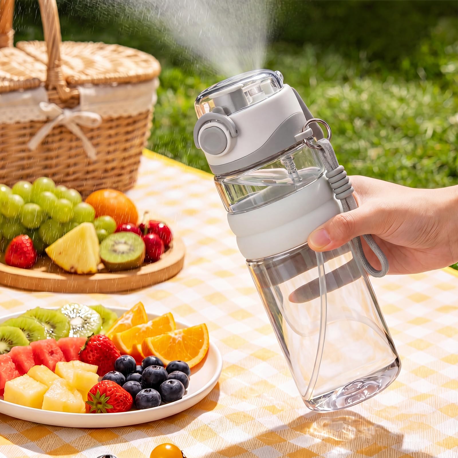 WMFASBAG Water Bottle, Spray Sports Water Bottle 750ML Direct Drinking Dual-Use Bottles 2 In1 Cup for School Fitness Outdoor Travel Office Walking