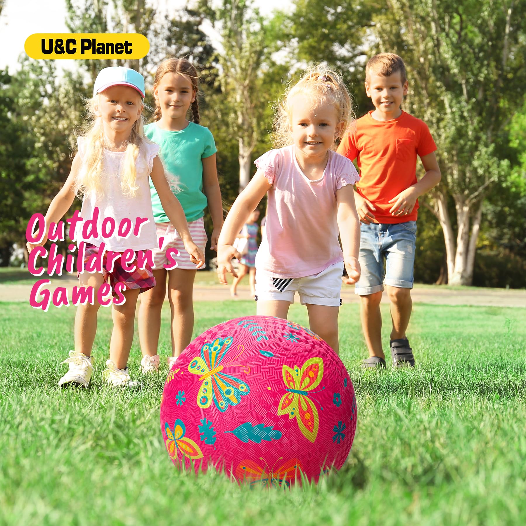 Paquete de 2 bolas de patio de recreo para niños pequeños y niños, bolas de goma de dibujos animados de 8.5 pulgadas con bomba, juego de kickball para interiores y exteriores, gran regalo 8