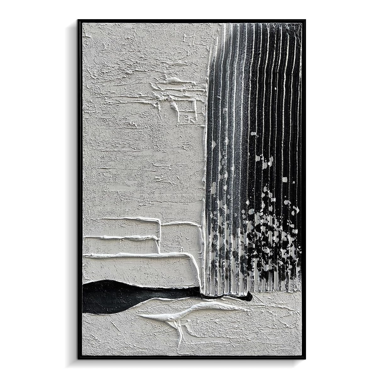 Creoate Framed Wall Art, Abstract Black White Painting 100% Hand Painted Canvas Print Artwork Large Size Modern Canvas Art for Living Room Wall Decor, Ready to Hang,24x36 Inch( Similar to Stock Photo)