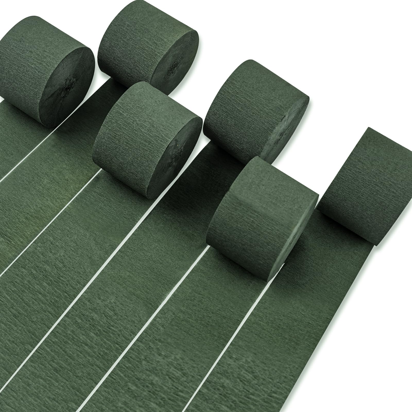 PartyWoo Crepe Paper Streamers 6 Rolls 492ft, Pack of Dark Green Crepe Paper Streamers Decorations, Crepe Paper for Birthday Decorations, Party Decorations, Wedding Decorations (1.8 in x 82 Ft/Roll)