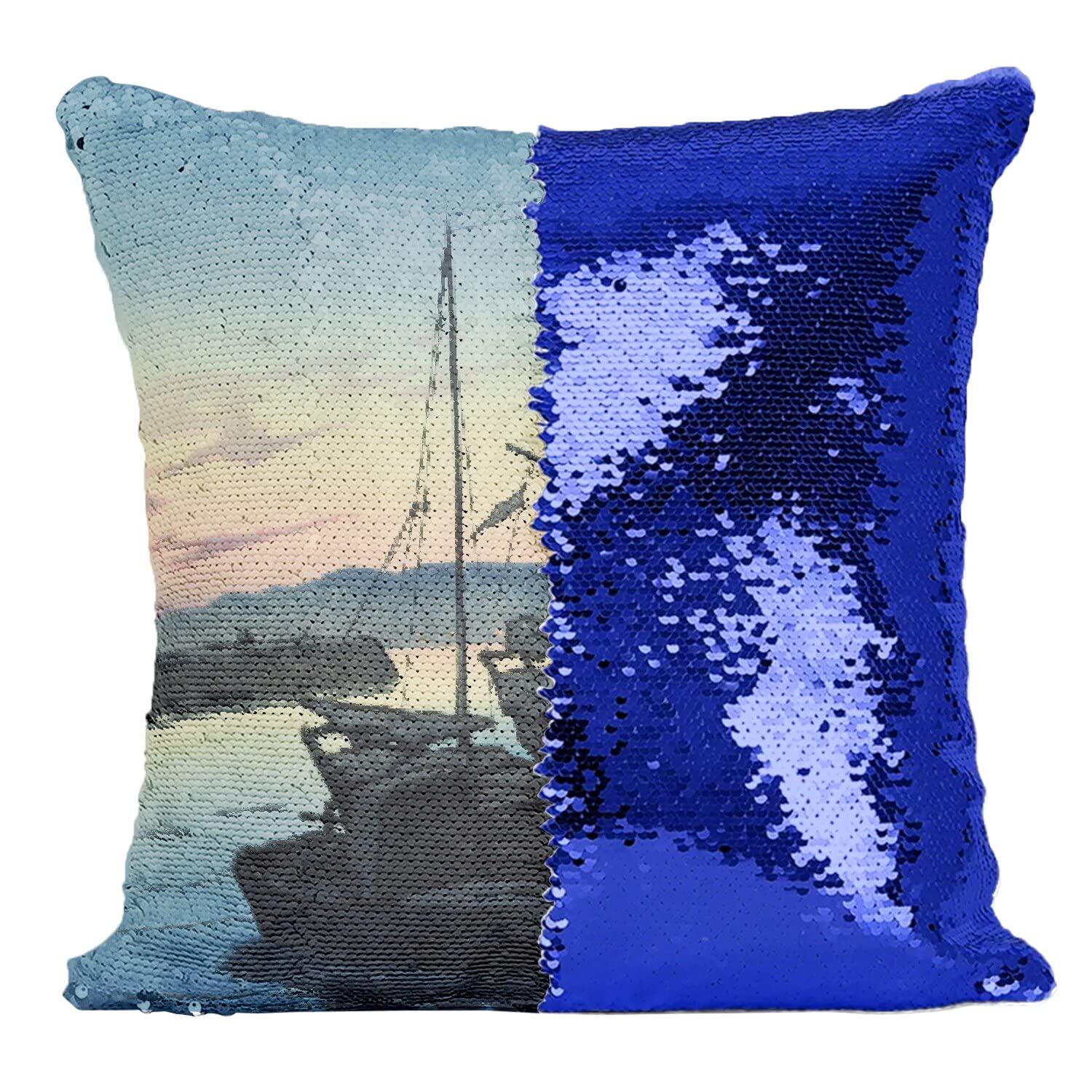 Coussin Sequin Bleu et peinture traditionnelle japonaise aux finitions haut de gamme