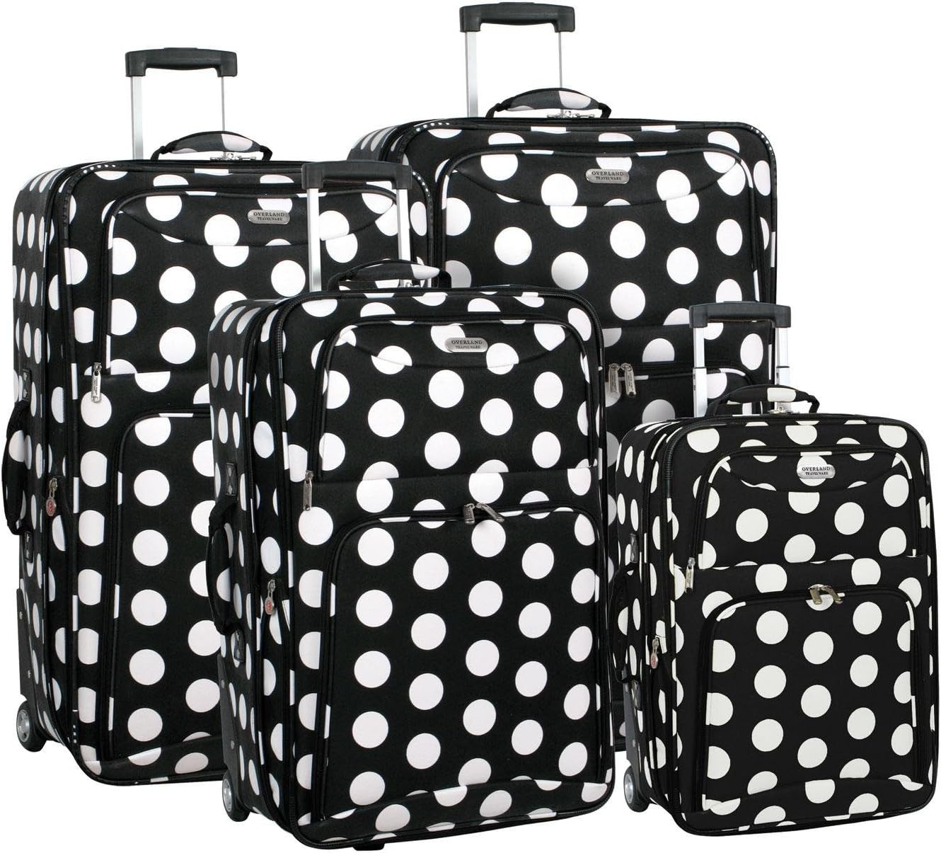 Polka Dot 4 Piece Luggage Set, Black/White, One Size