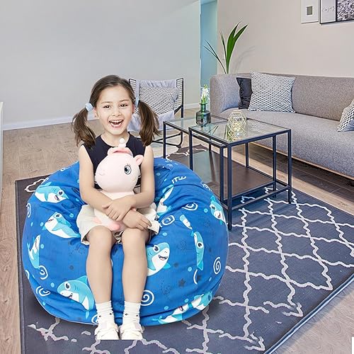 Miniatura 6 de Funda para puf de almacenamiento de animales de peluche, para niños, mantas, toallas, puf (solo funda), sofá de lona con cremallera YKK, tamaño