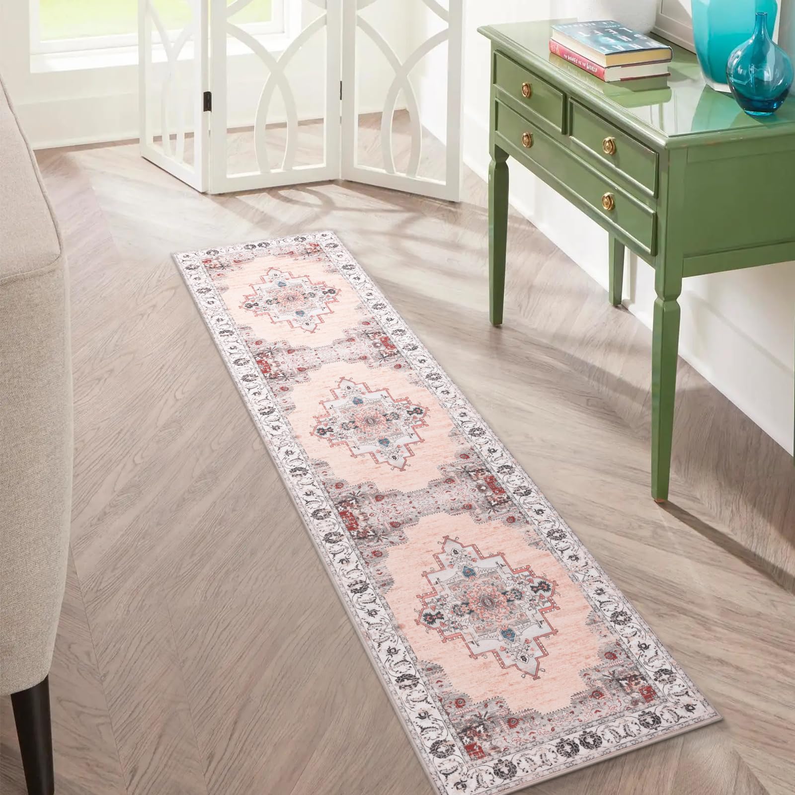 Rond vintage vloerkleed - Lily Medaillon Roze | Fleurig