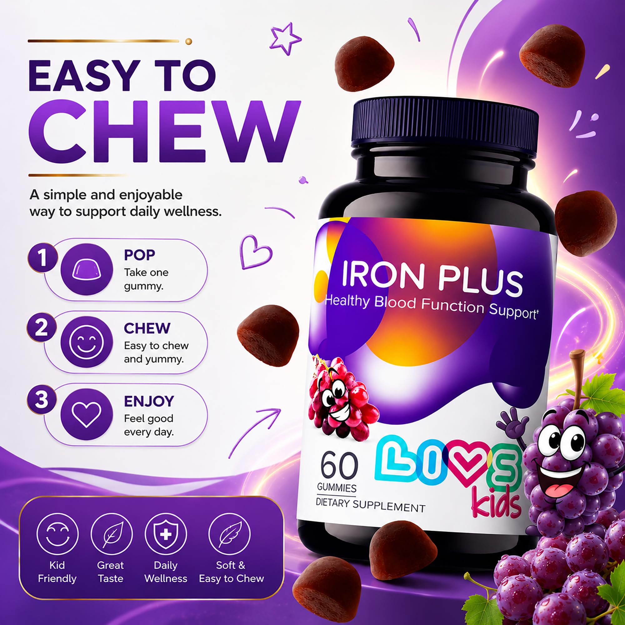 LIVS Nutrition Iron Plus Kids Gummies, Energy & Blood Support, 120 Count — Amazon image 6
