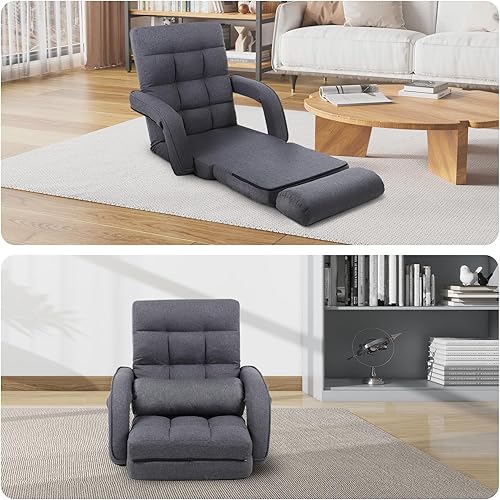 Miniatura 3 de Silla de piso para interiores con reposabrazos y almohada, sofá plegable de 14 posiciones, ajustable, cómoda, reclinable, asientos acolchados para