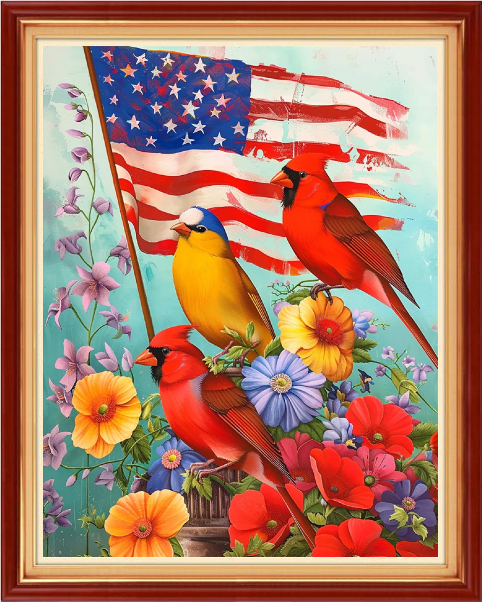Findvoor Stamped Cross Stitch Kits for Beginners Full Range of Cross Stitching Embroidery Pattern for Adults, 11CT DIY Needlepoint Embroidery Starter Kits-Flag Bird 16x20 inch