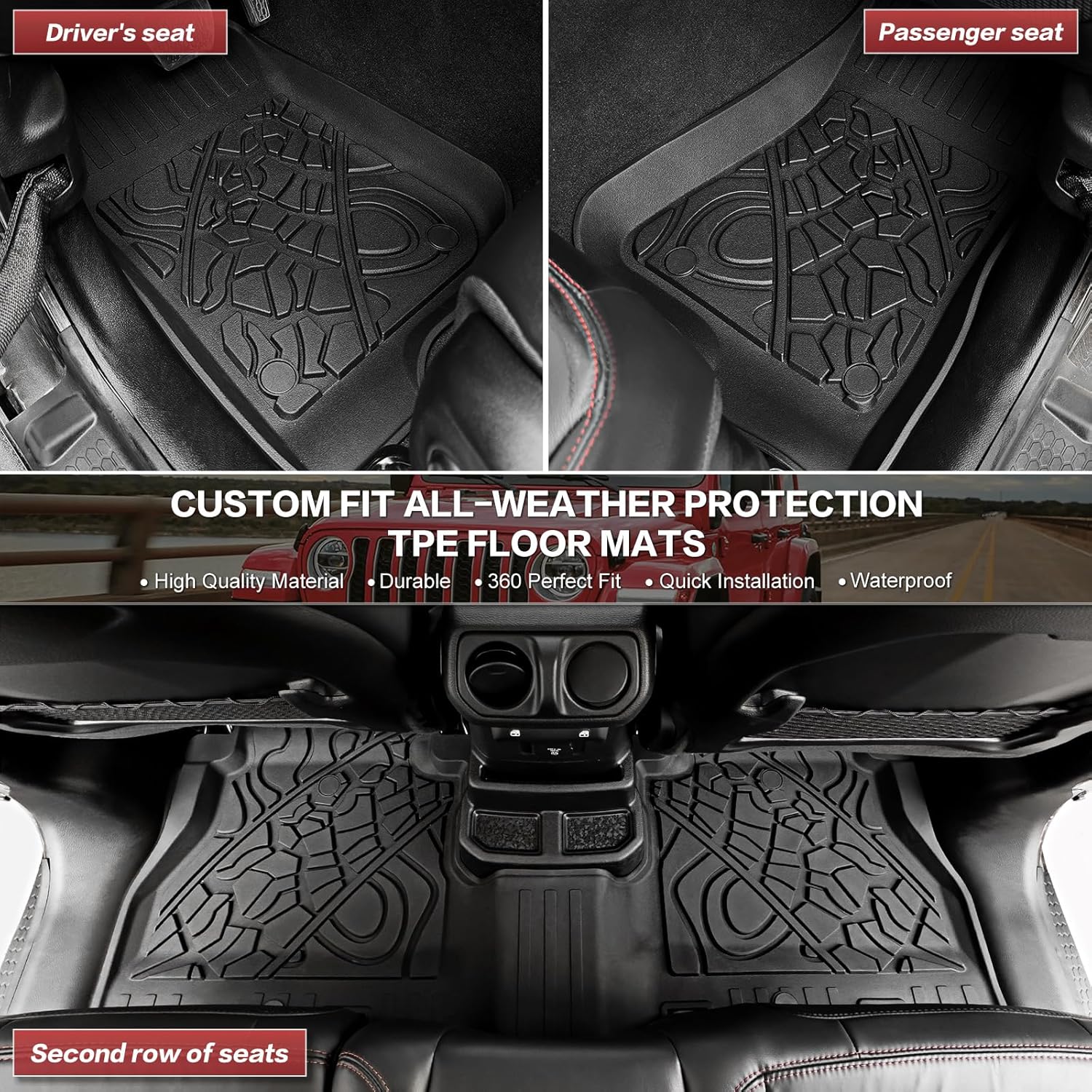 Cargo Mat Floor Mat Fit for Jeep Wranger JL JLU 4X4 2018-2025 Floor Liner Cargo Liner for 2024 Wranger Accessories(Cargo Mat+Floor Mat, 18-25 Wrangler 4X4)