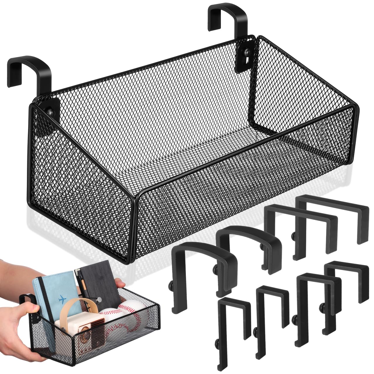 Pretyzoom Panier Suspendu De Rangement En MéTal Pour Chevet Organisateur De Chevet Suspendu Polyvalent Pour Lits SuperposéS Dortoirs Avec 10 Crochets Pour TéLéPhone Et Accessoires