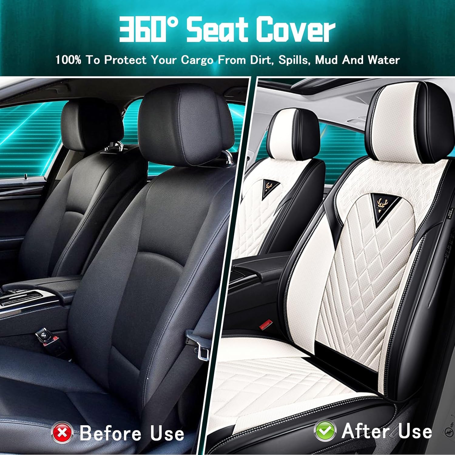 Seat Covers for Chevy Camaro 2006-2024, Waterproof & Durable Car Seat Covers Front Seats(Front, Black Cream)