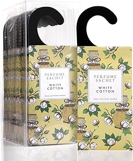 ROSE COTTAGELarge 12 Packs White Cotton Hanging Closet Deodorizer Air Freshener Long Lasting Scented Sachets Smell Goods for House