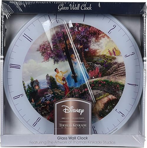 Miniatura 5 de Mark Feldstein & Associates Cinderella Disney Kinkade Wishes Upon A Dream Blue Reloj de pared redondo de cristal de 12 pulgadas