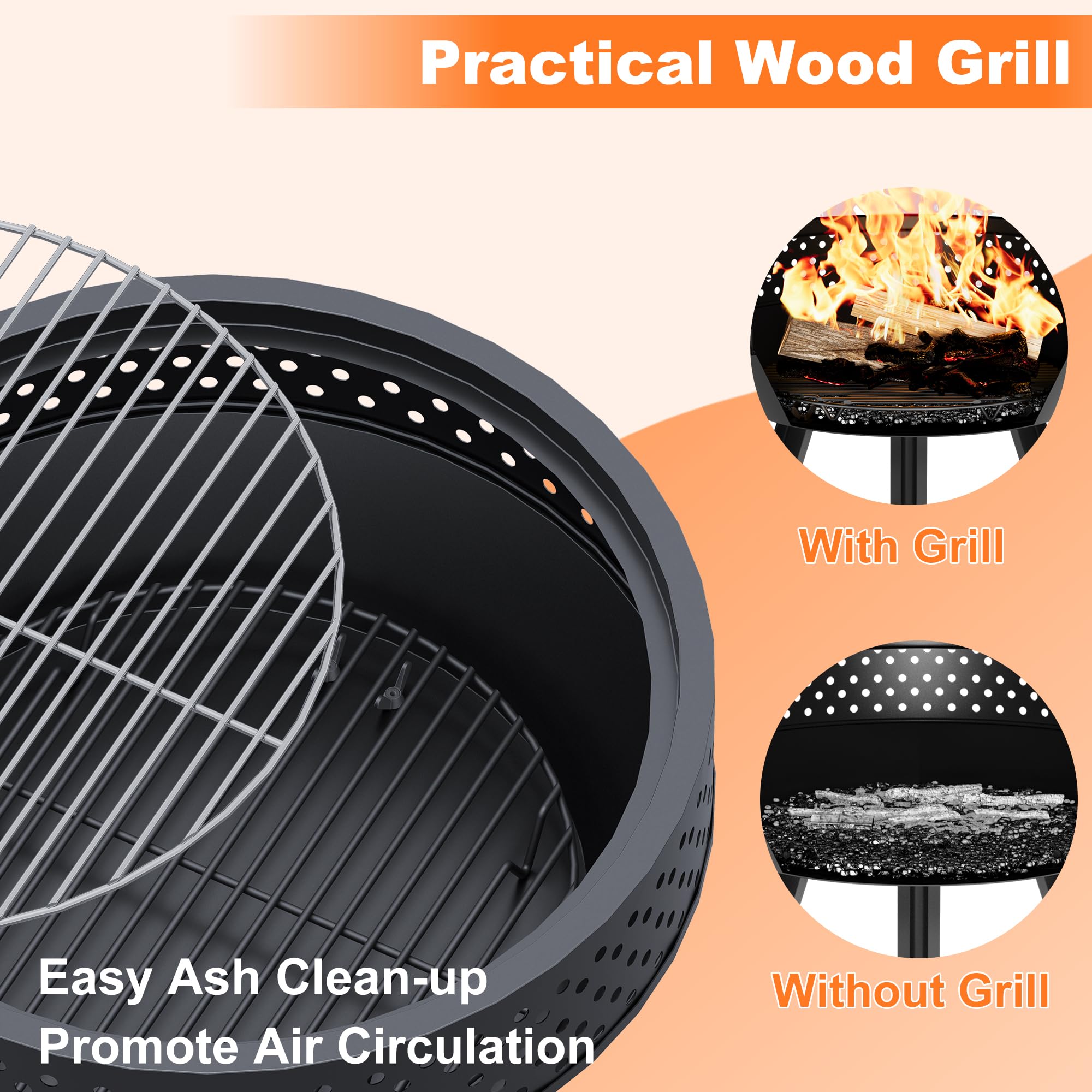 Braciere da Esterno 21 Pollici con Griglia, Braciere da Giardino Versatile Portatile a Legna con Borsa Impermeabile e Attizzatoio, Focolare da Esterno, Falò e Campeggio, Ciotola per Barbecue