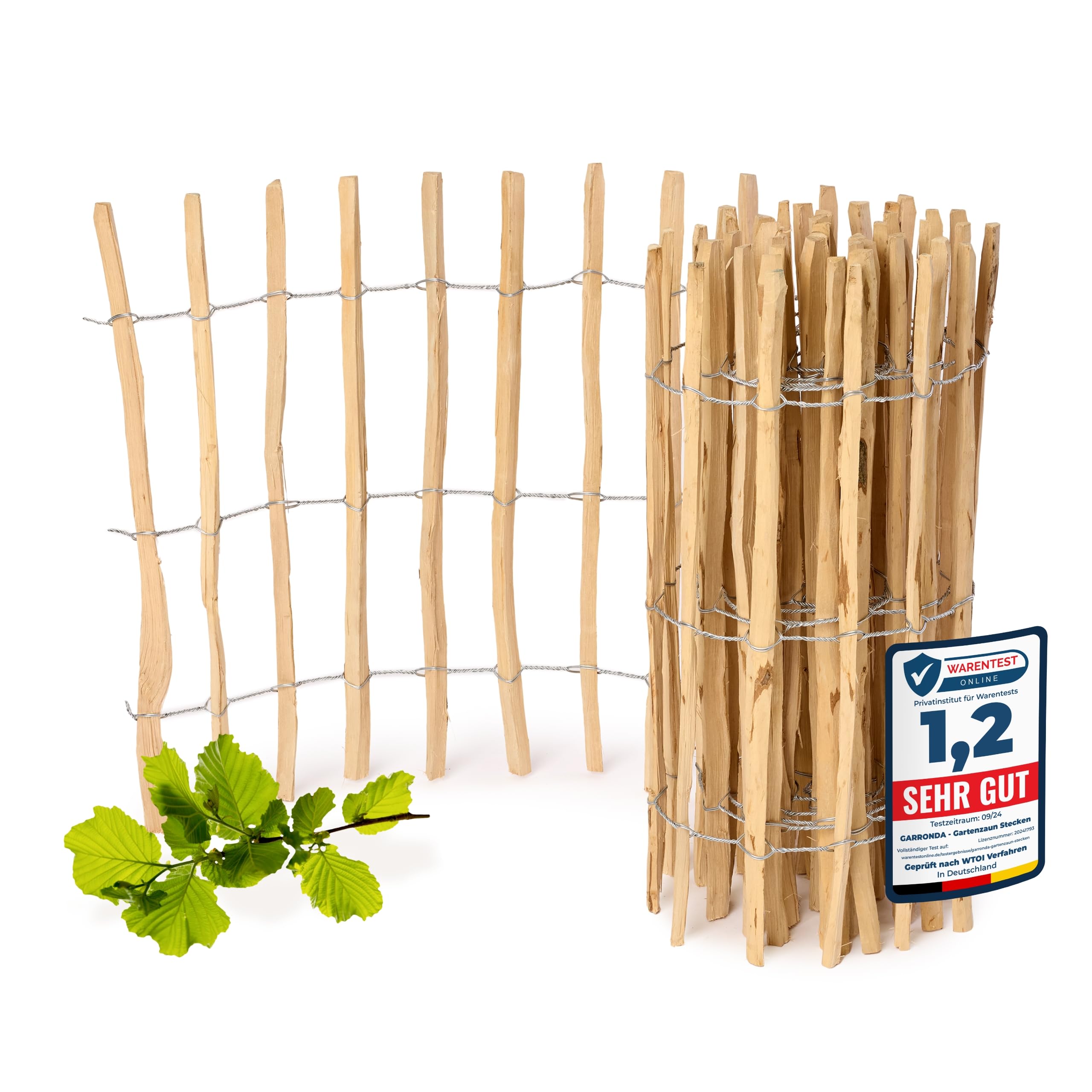 Garronda Gartenzaun zum Stecken aus Haselnüsse Zaun Garten Staketenzaun Beeteinfassung Holz Steckzaun Hochwertiger Gartenzaun für Ihren Garten GD-0079 (Lattenabstand: 7-8 cm, 80 cm x 500 cm)