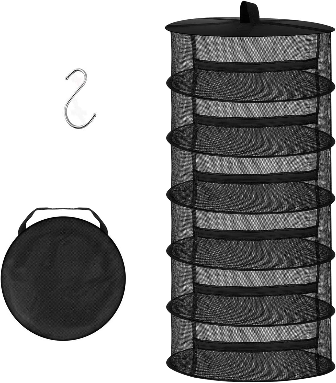Desy & Feeci Drying Net Herbs 6-Layer Hanging Herbs Drying Rack Drying Net with Zips, Black, 60 x 120 cm