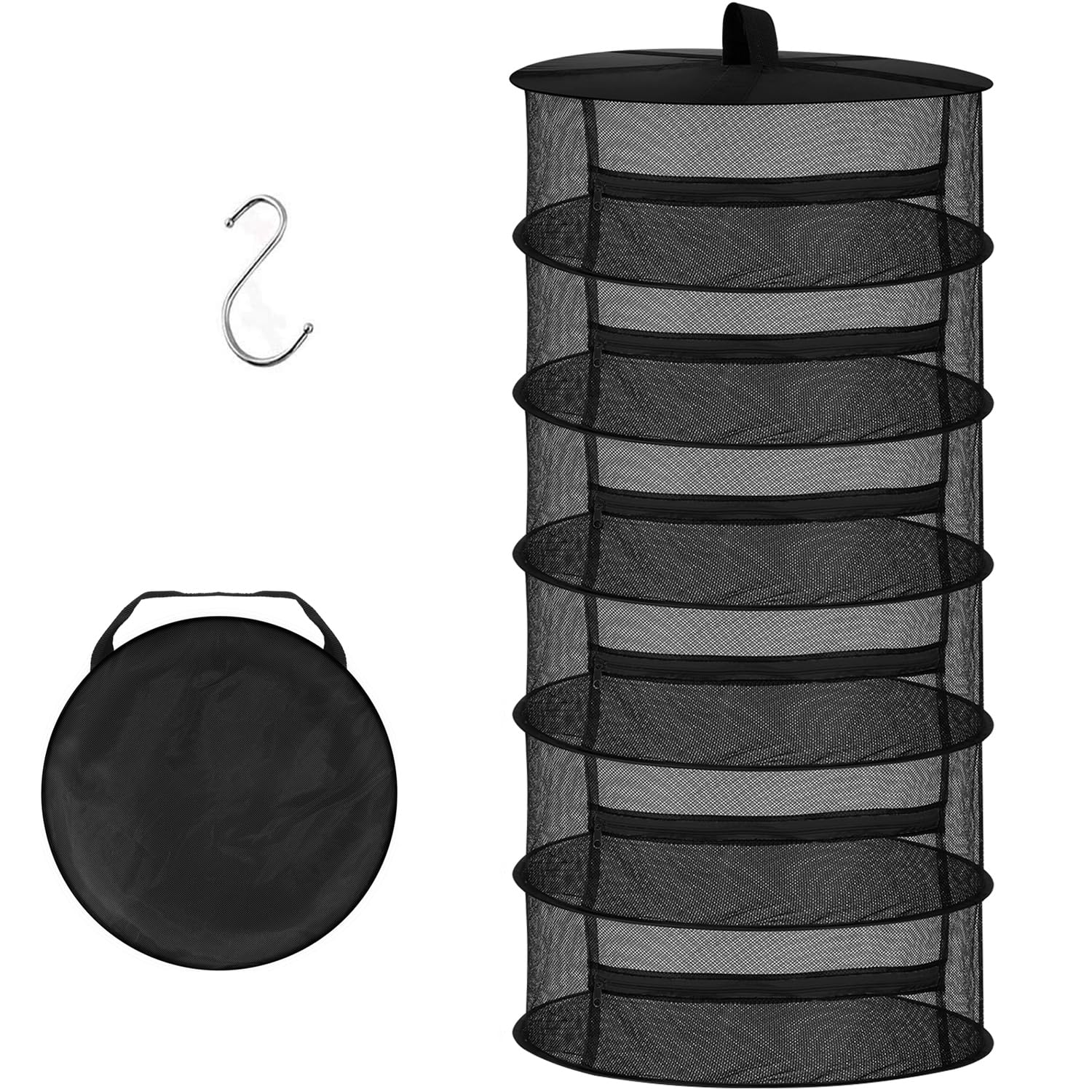 Desy &amp; Feeci Drying Net Herbs 6-Layer Hanging Herbs Drying Rack Drying Net with Zippers, Black, 23.6 x 47.2 in (60 x 120 cm)