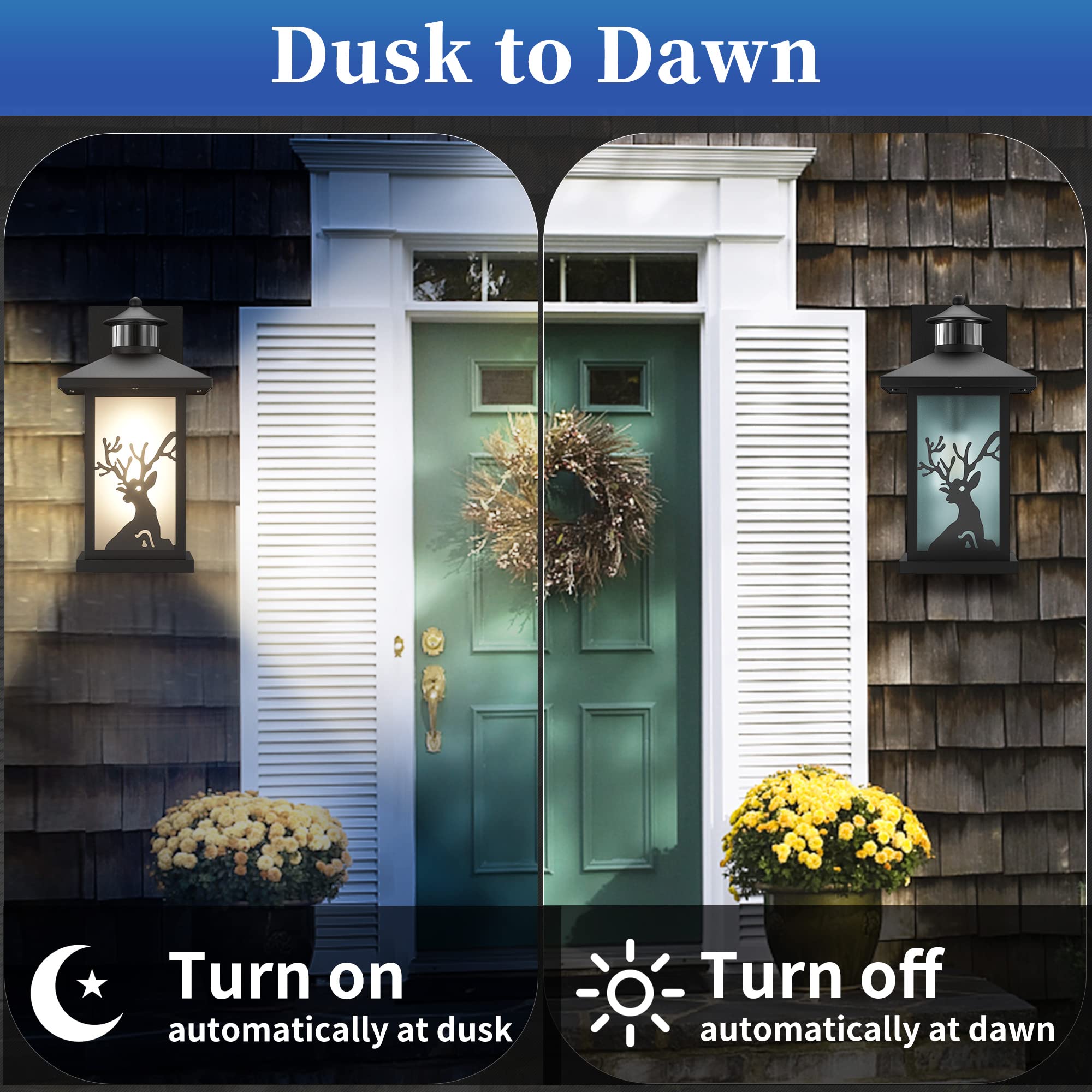 JAYNLT Outdoor Wall Lights with Motion Sensor, Dusk to Dwan Outdoor Wall Sconce, Waterproof Porch Lights with Toughened Frosted Glass and E26 Socket for House, Garage, Patio, Front Door(Bulb Includes)