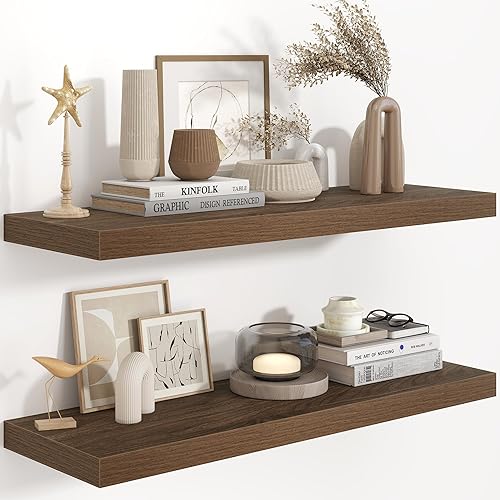 Miniatura 33 de Fun Memories Estantes flotantes de 36 x 8 pulgadas para pared, juego de 2 estantes de baño de granja, estantes de pared de madera de 36 pulgadas de