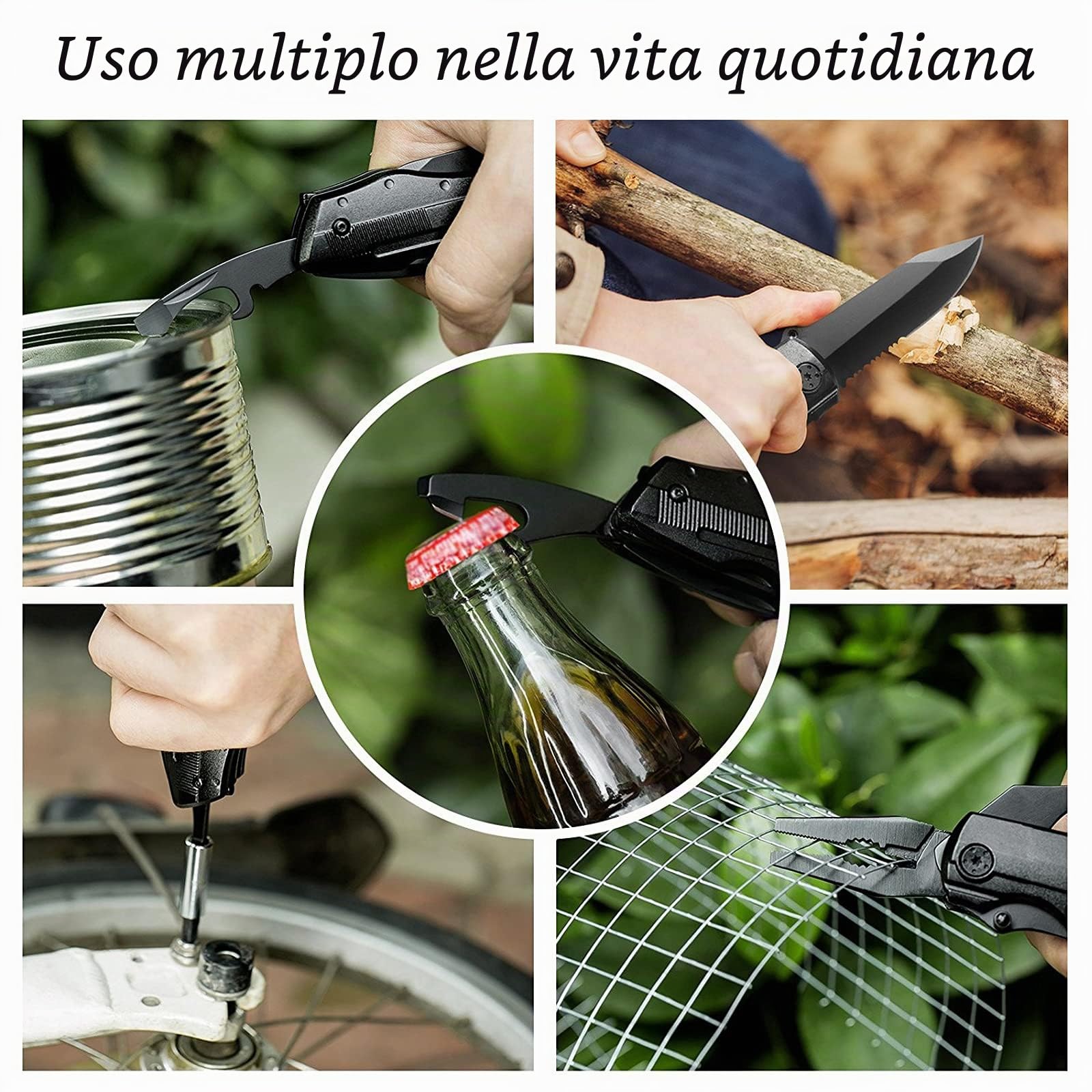 BIBURY Multitool, Coltello Multiuso, 5 in 1 Coltello Multifunzione in Acciaio Inossidabile, Pinza Multiuso con Coltello, Pinze, Cacciavite per Campeggio, Fai-da-te, Escursionismo, Caccia e Pesca