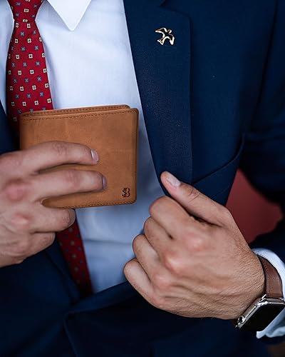 Miniatura 8 de SERMAN BRANDS Billetera de 2 ventanas de identificación para hombres con bloqueo RFID bolsillo superior abatible cartera de viaje de capacidad