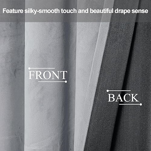 Miniatura 4 de JIUZHEN Cortinas de terciopelo gris súper suave de 96 pulgadas de largo, oscurecimiento de la habitación, cortinas duraderas con aislamiento