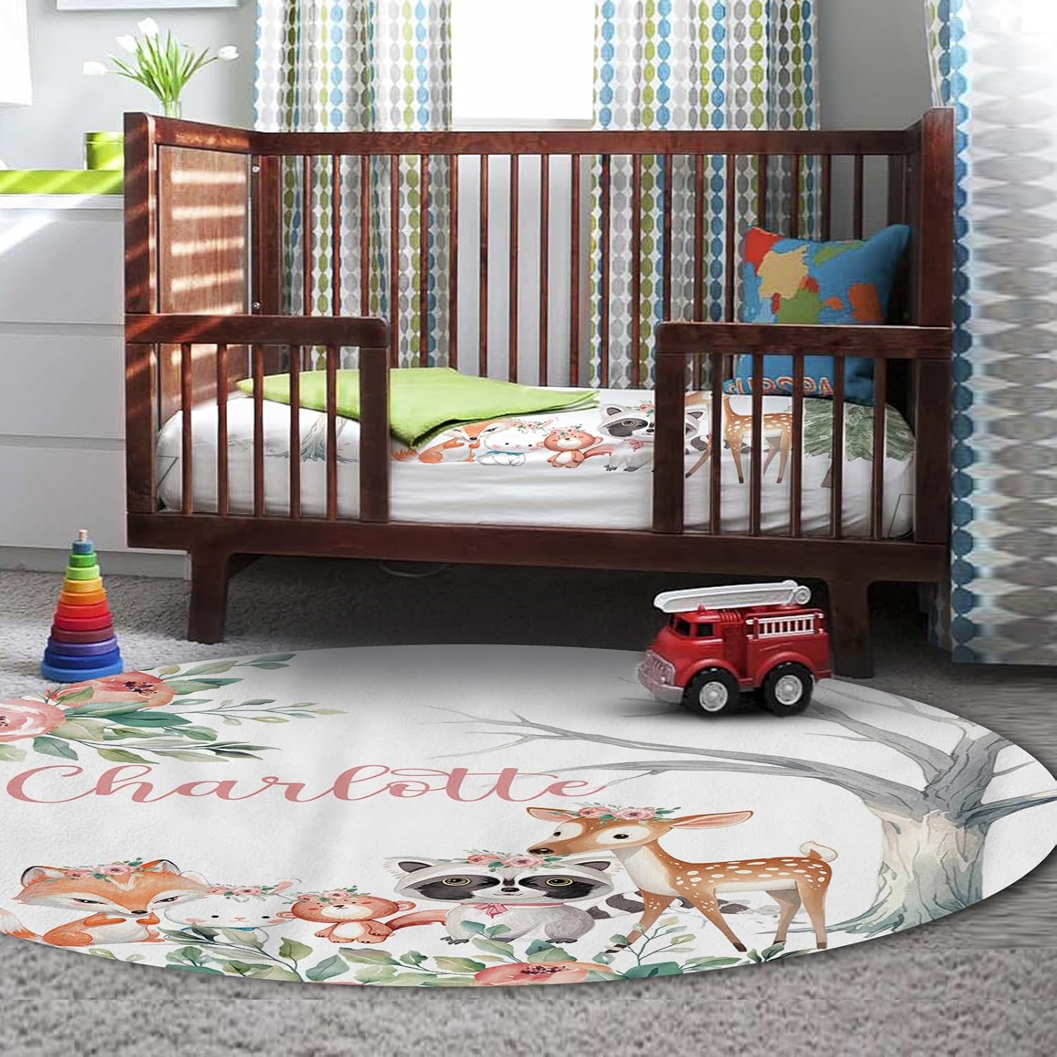 Personalized Nursery Crib Bedding Set: Custom Name 5 Piece Baby Crib Sets with Cute Sika Deer & Fox Pattern - Toddler Double Layer Blanket Set, Comfortable Crib Bed Sheets for Baby Grils