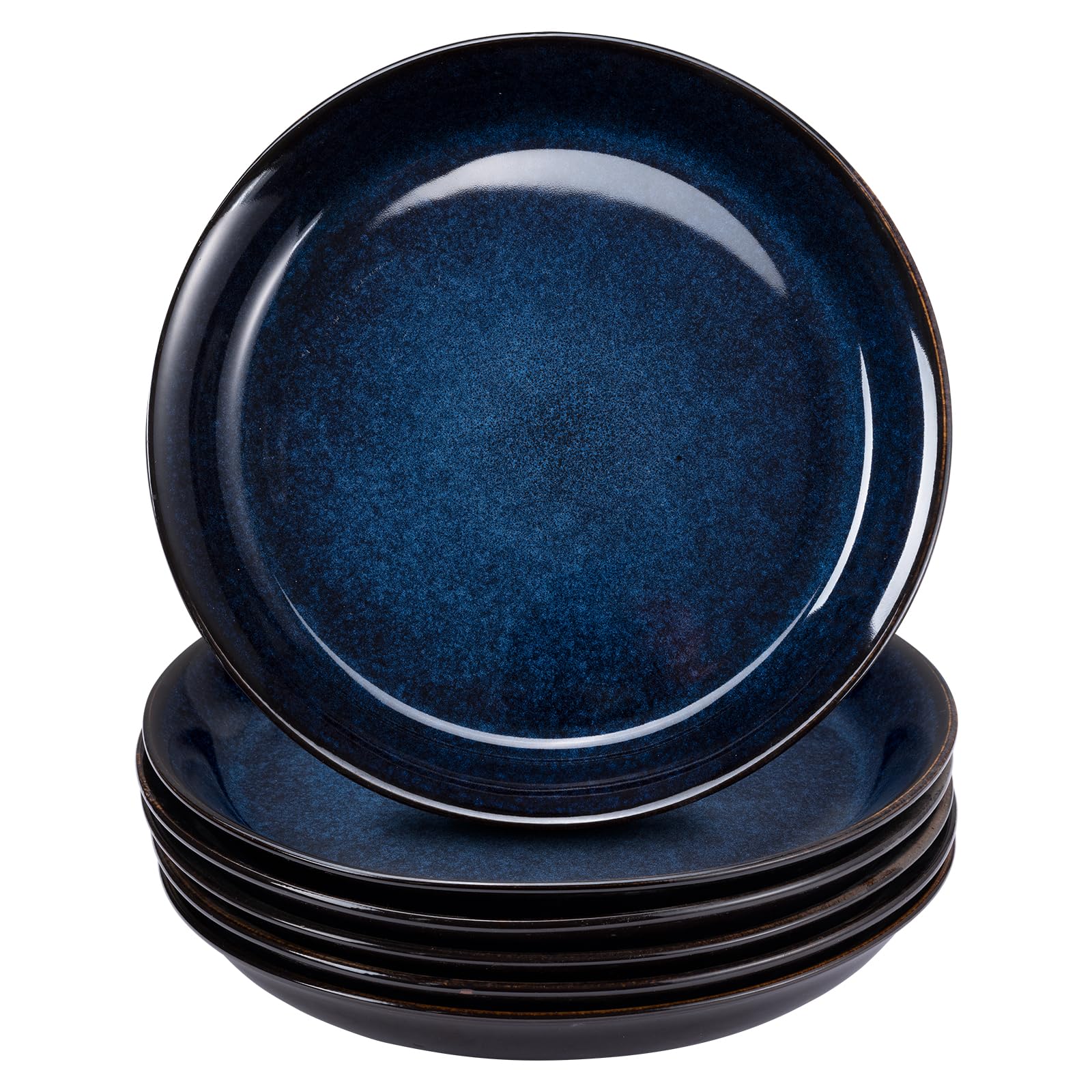 Bluweet Speisetelle Set 6, Kleine Steingut Geschirr 6 Teilig, Teller Set Essteller Dinner kratzfest, Plates Spülmaschinenfest, Speise Teller Blauen Glasierten Oberfläche 19cm