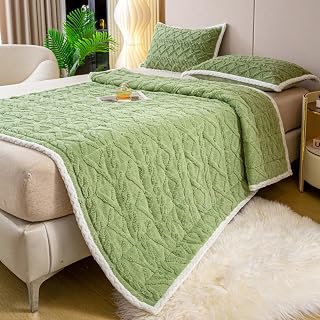 Cubrecolchón de franela de 150 x 200 cm, 3 piezas, comodidad óptima, felpa, hipoalergénico, transpirable, ideal para cama doble, color verde