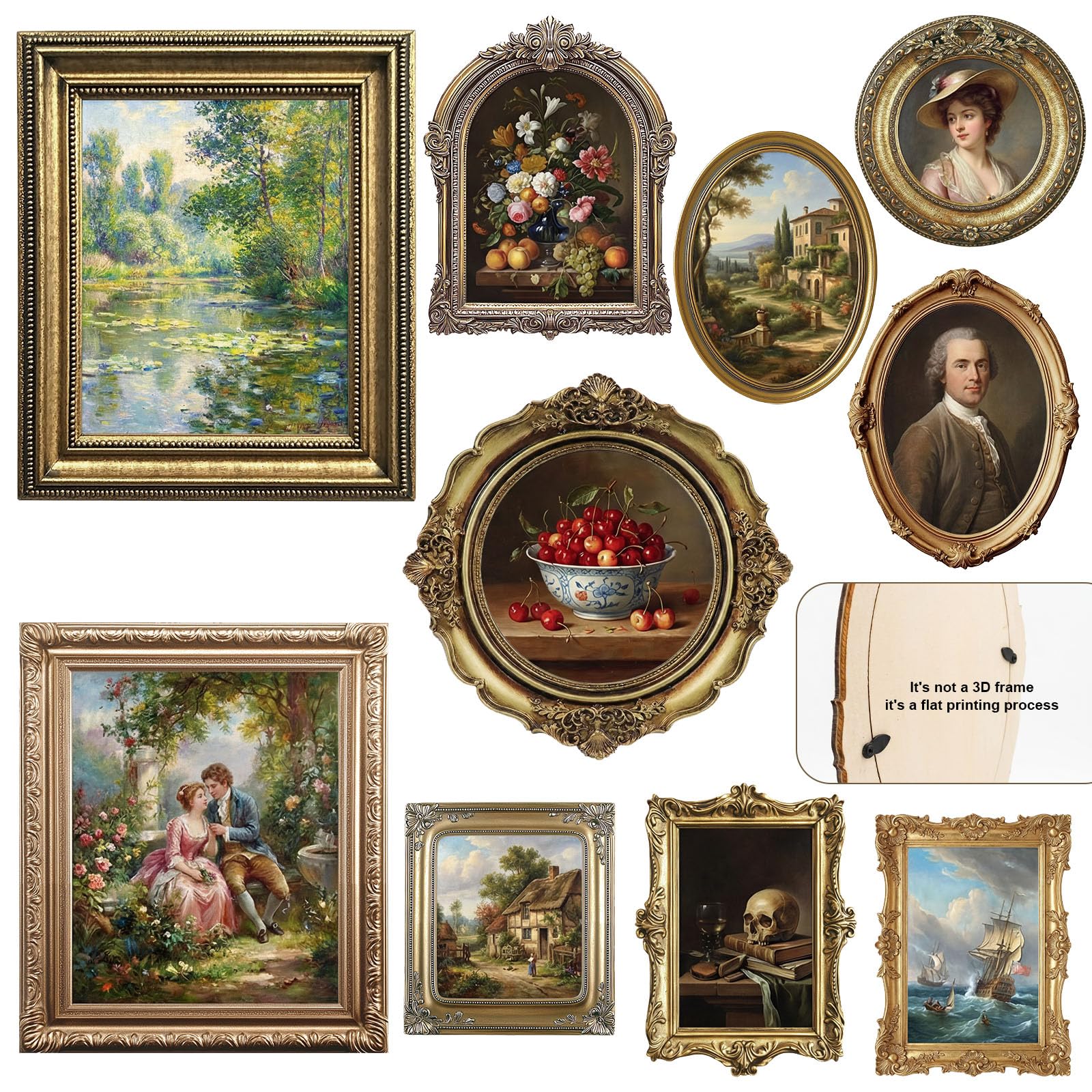Photo 1 of Xuhal 10 Pcs Gold Vintage Picture Frames for Wall, Flat Printed Patterns, Ornate Vintage Farmhouse Photo Frame Multi Sizes, Antique French Country Wall Art for Gallery Bedroom Living Room Home Decor