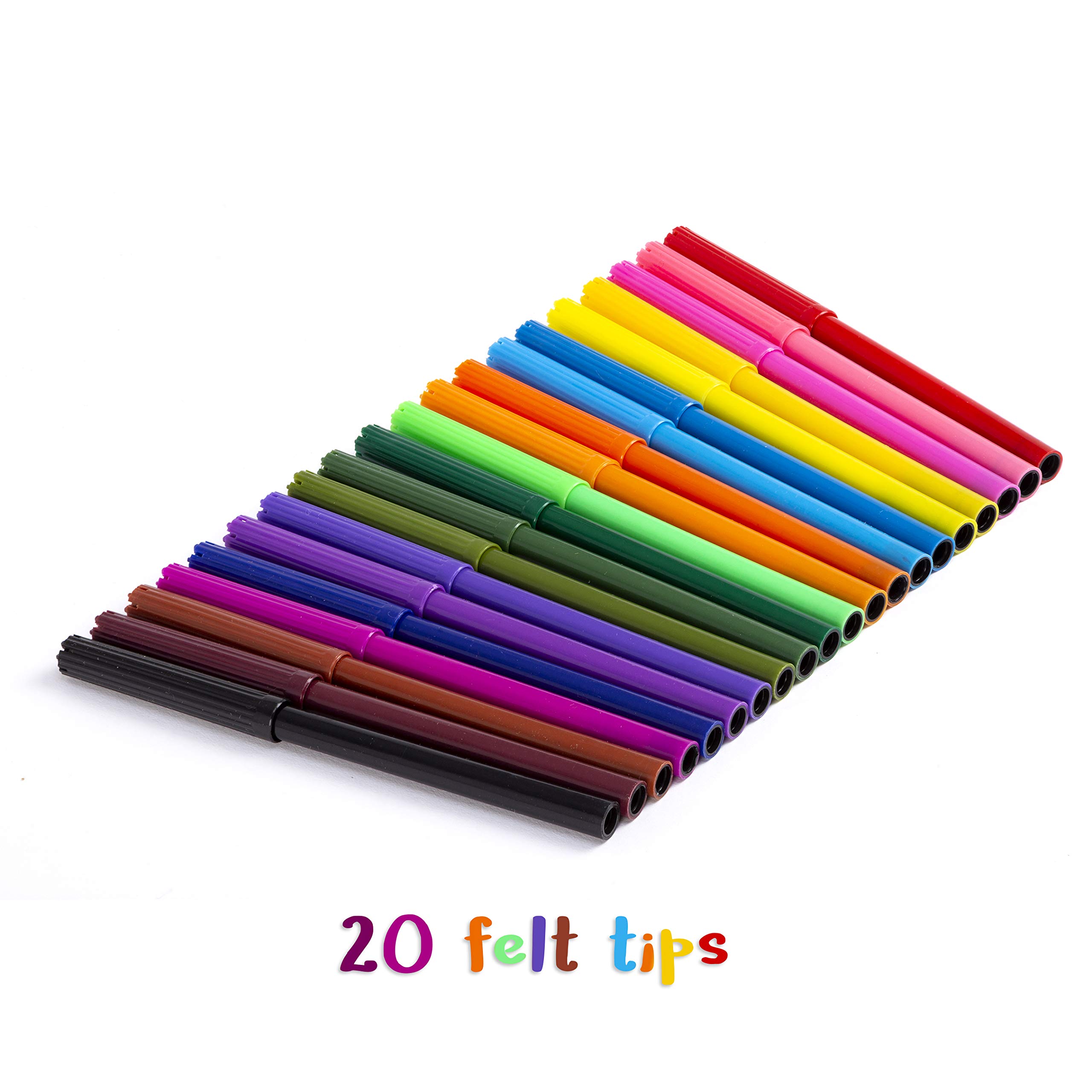 Colouring Set For Kids 90 Piece 20 x Kids Felt Tip Pens, 30 x