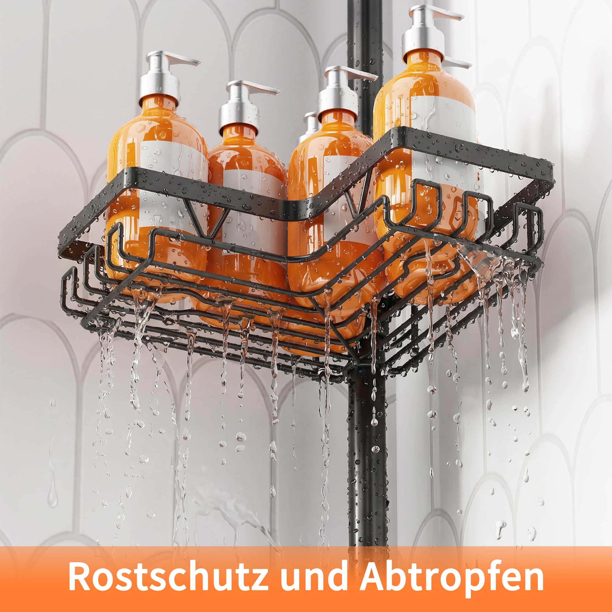 KEGII Teleskop Duschregal Teleskopregal Bad Duschablage Eckregal für Dusche und Badewanne Schwarz, 4 Stück - Teleskopregal Badezimmer Organizer