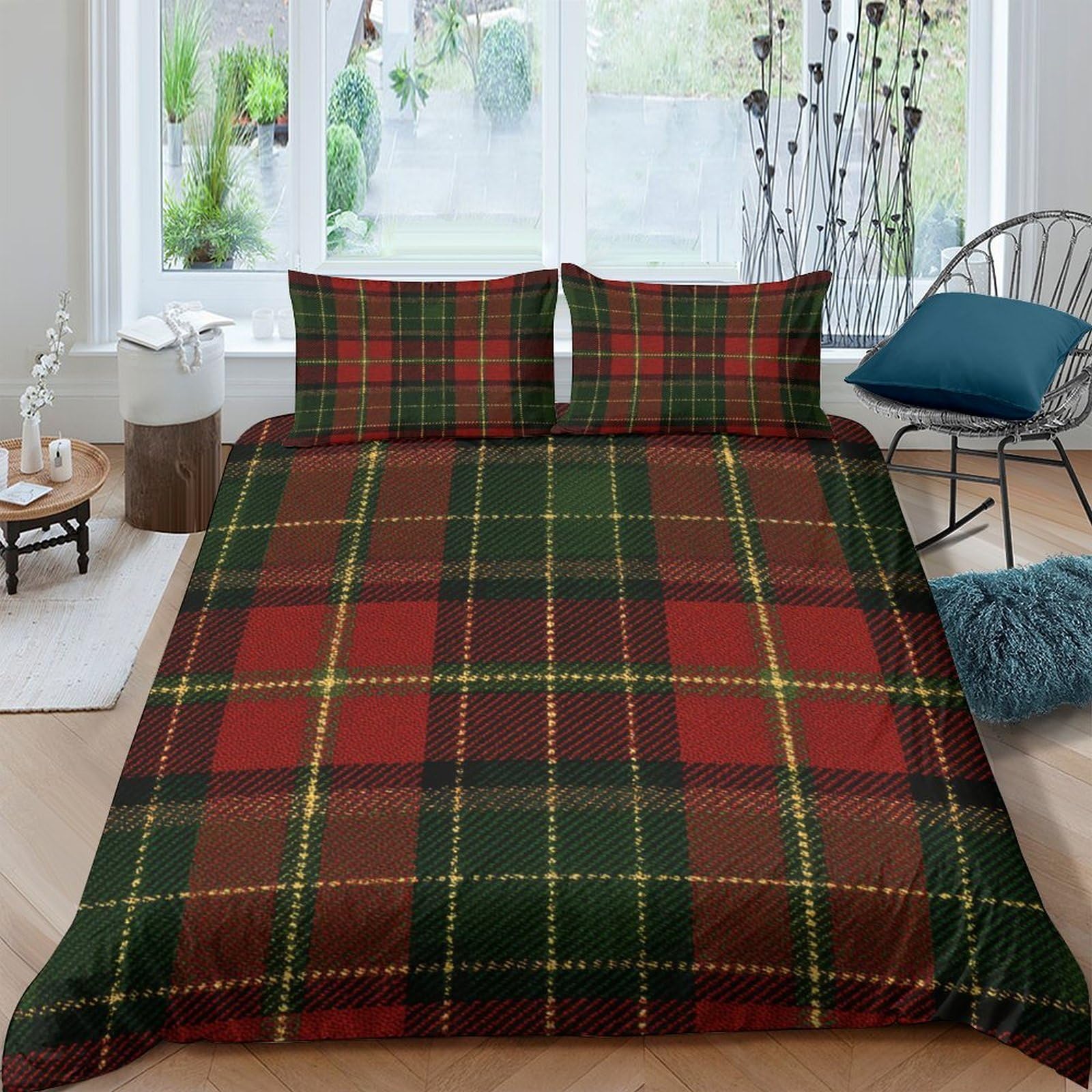 Ctjqhvkz Style-8 3D Printed Plaid Tartan Fitted Sheet Microfiber Soft Red Green Checked Bed Cover For Bedroom Dorm Mattress Protection Decor Single（135X200cm）