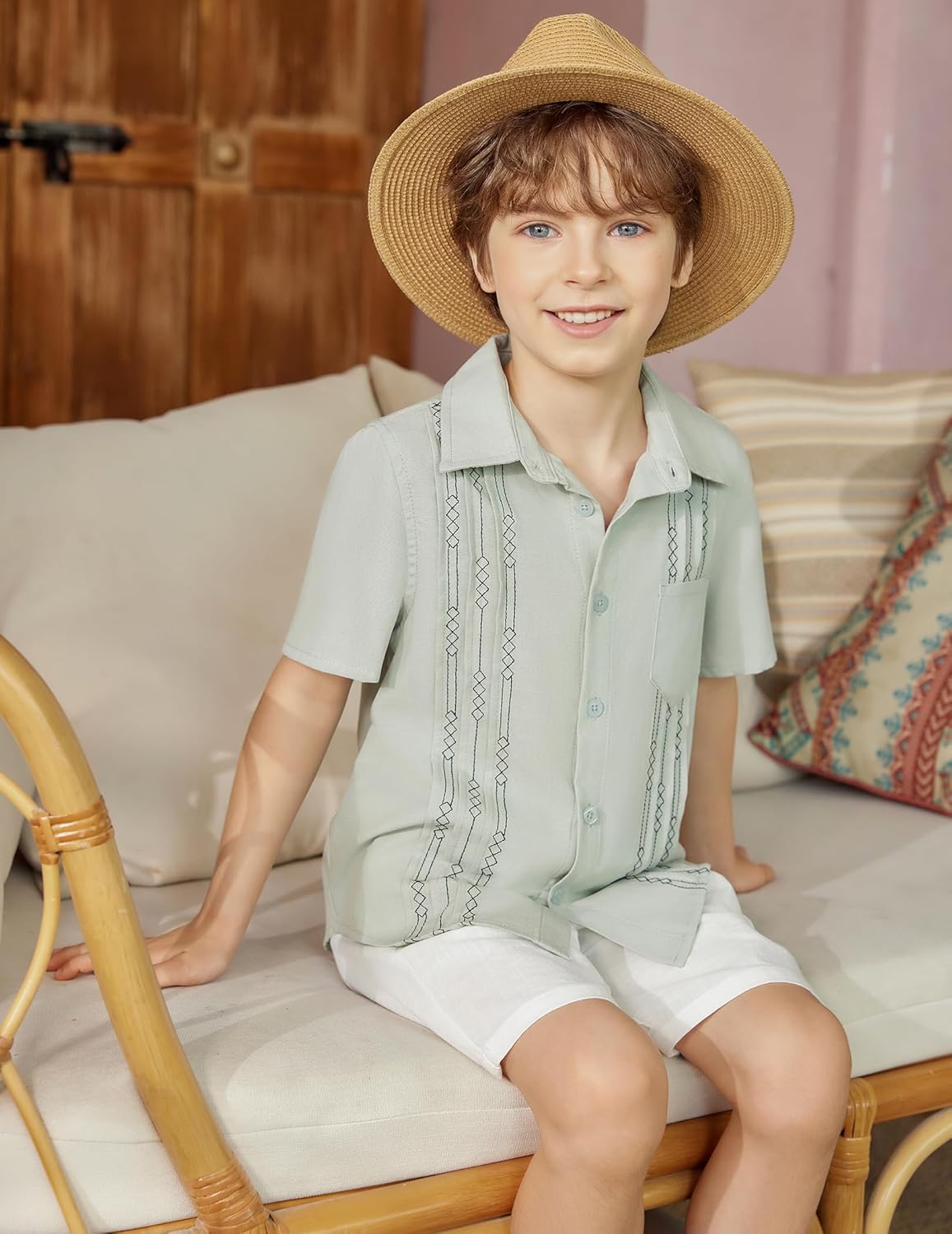 Arshiner Boys Guayabera Shirt Short Sleeve Cotton Linen Button Down Shirt Summer Beach Tops with One Pocket - Image 6