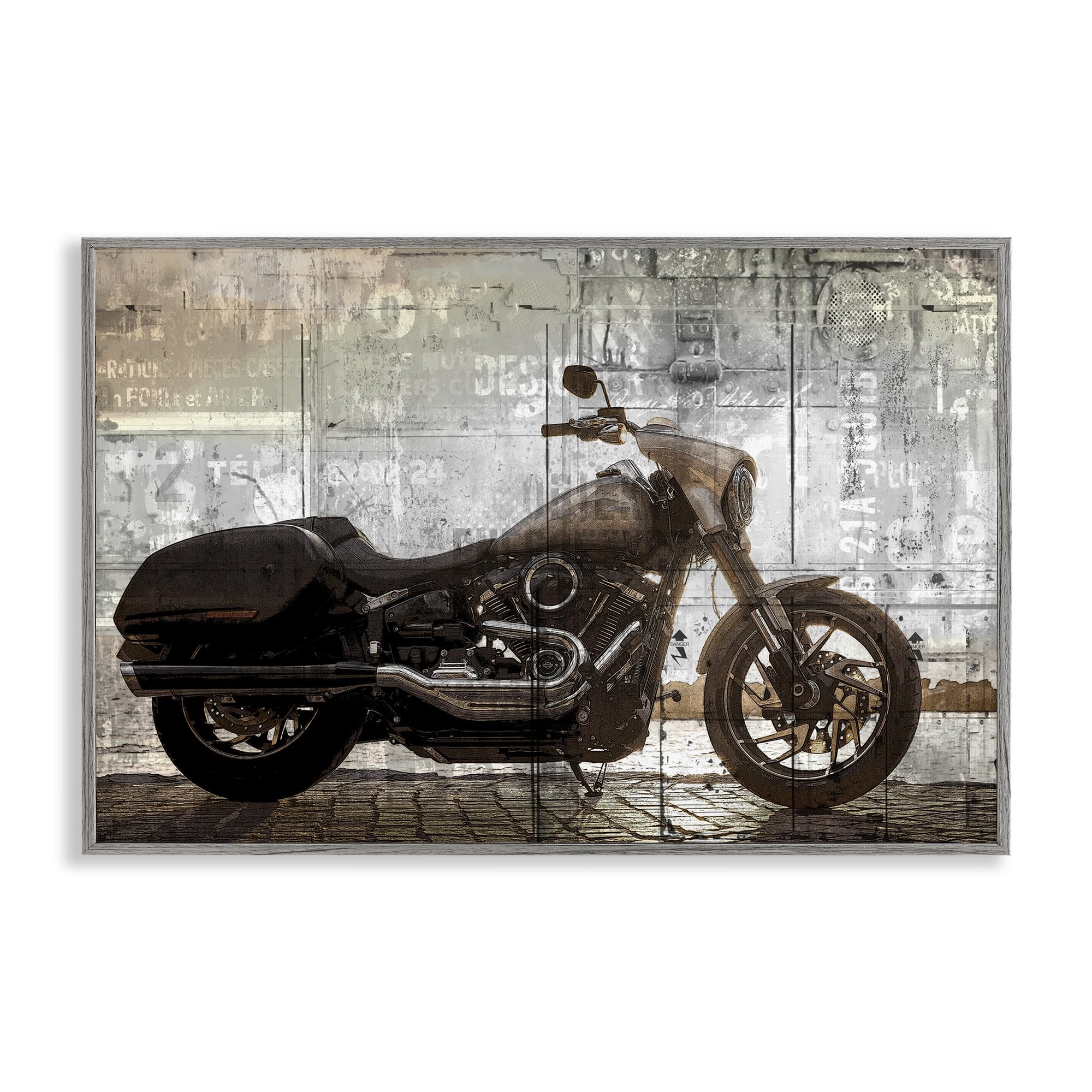 Stupell Industries Farmhouse Gray (Textured) 'Sunset Ride Motorcycle'| Framed Giclee Art