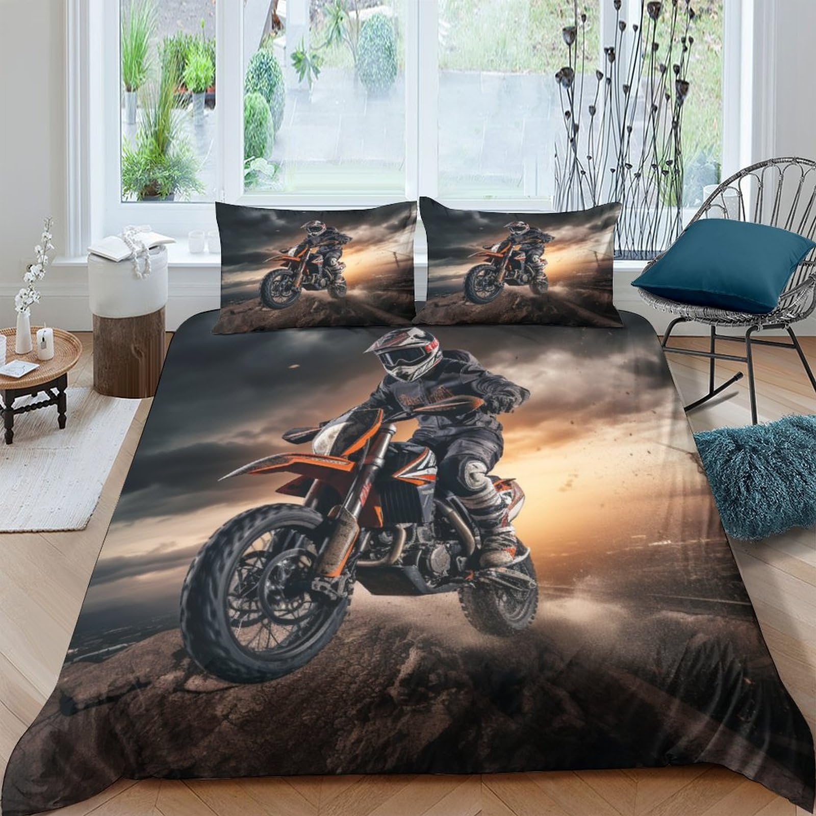 Housse de couette motocross 3D King en microfibre hypoallergénique facile à enfiler avec fermeture