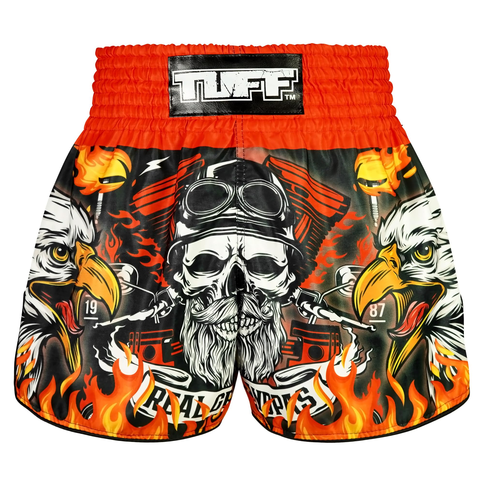 Tuff Sport Muay Thai Boxing Shorts, Retro Styles, Classic Slim Cut, MMA, Kickboxing, Workout Set, Tuf-rms108-red, Medium
