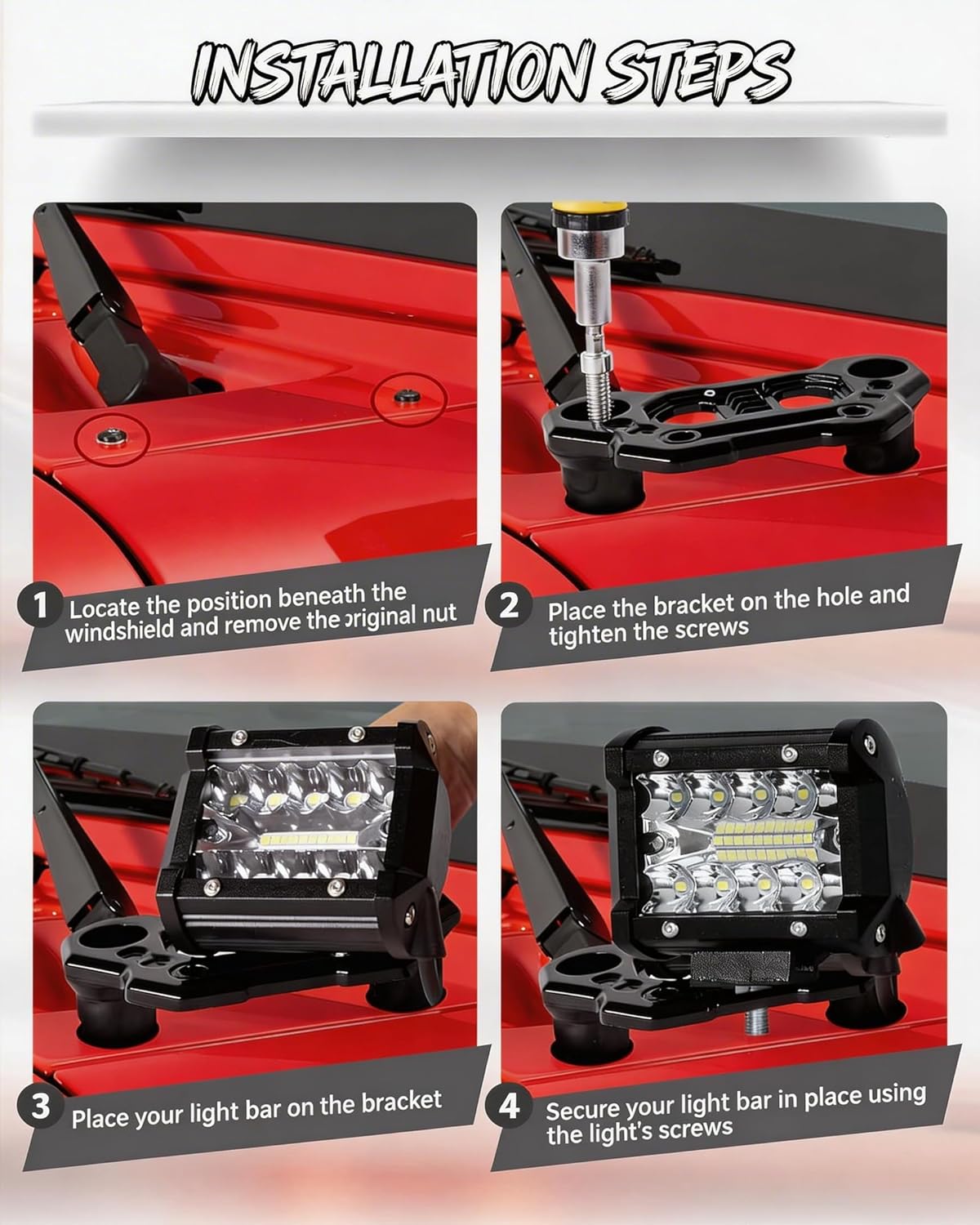 JL Dual Light Bar Mount Brackets CNC A-Pillar Offroad LED Hood Pod Fog Lamp Mounting Stand Ditch Light Cowl Holder, 2PCS Black Aluminum Alloy Mounts for Wrangler JL JLU 4xe Gladiator JT