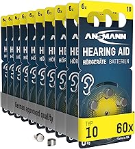 Ansmann Hearing Aid Batteries 10 with Easy-Grip Protective Film (Yellow Pack of 60), Type 10 P10 PR70 ZL4, Made in Germany, Zinc Air 1.4 V Battery for Hearing Aids